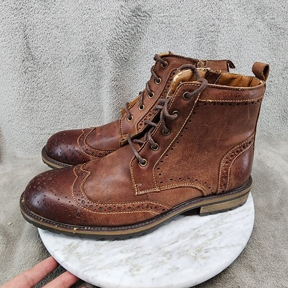 Steve Madden Shoes Mens Size 9 Brown Leather Wing Tip Lace Up Boots *GUC* main image 8